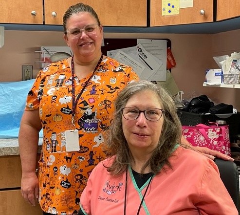 School nurses Sarah Eads and Debbie Charles in the West Central clinic.