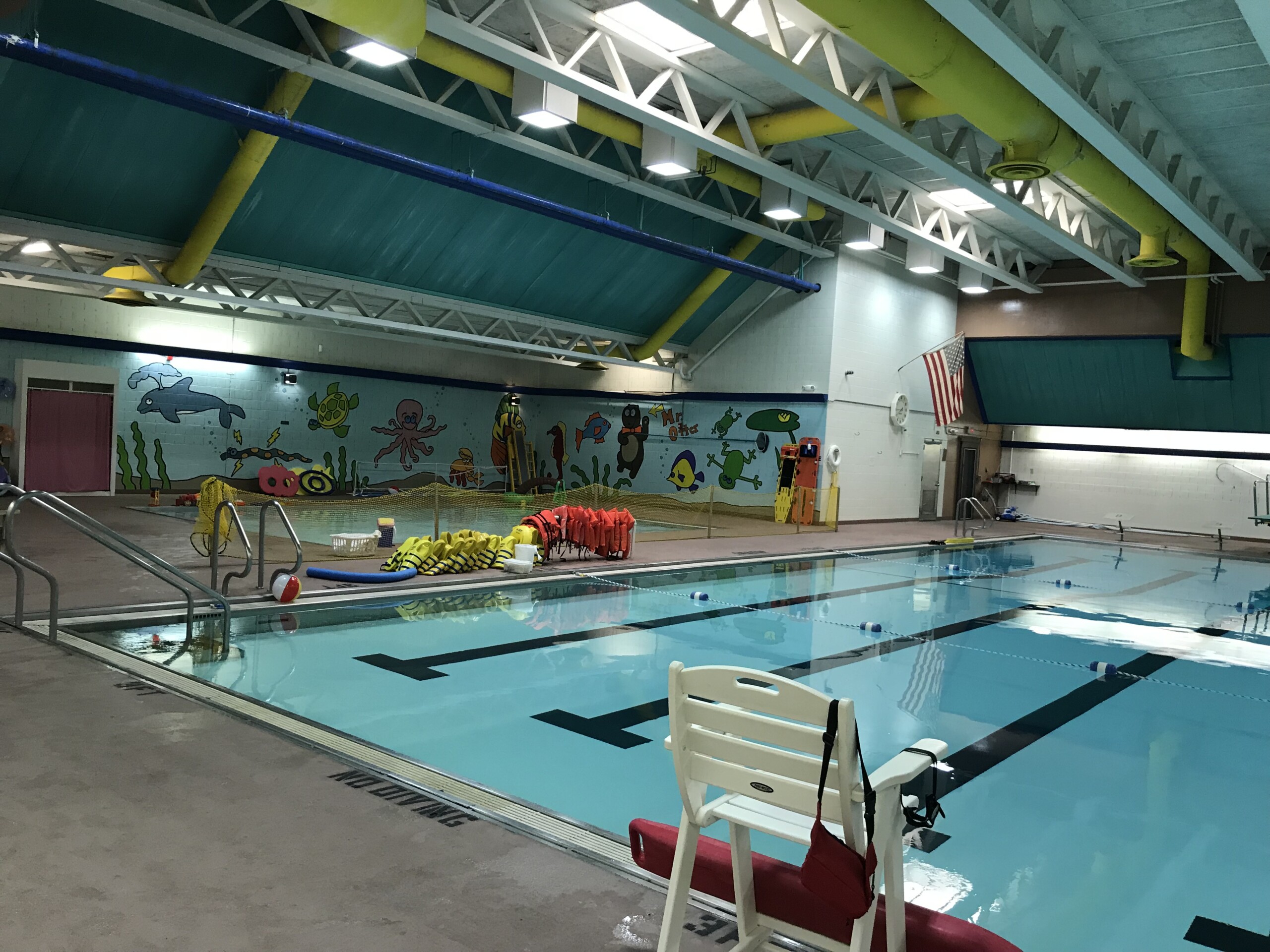 The large, heated pool and baby pool inside the aquatics center at West Central School